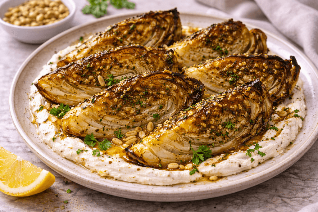 Za’atar Roasted Cabbage Wedges with Whipped Feta